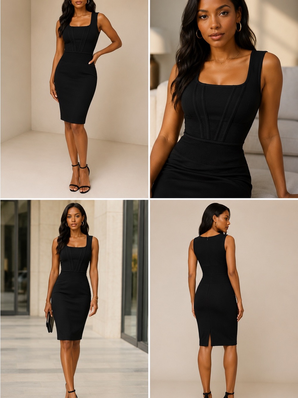 Express Black Midi Bodycon Dress with Square Neck